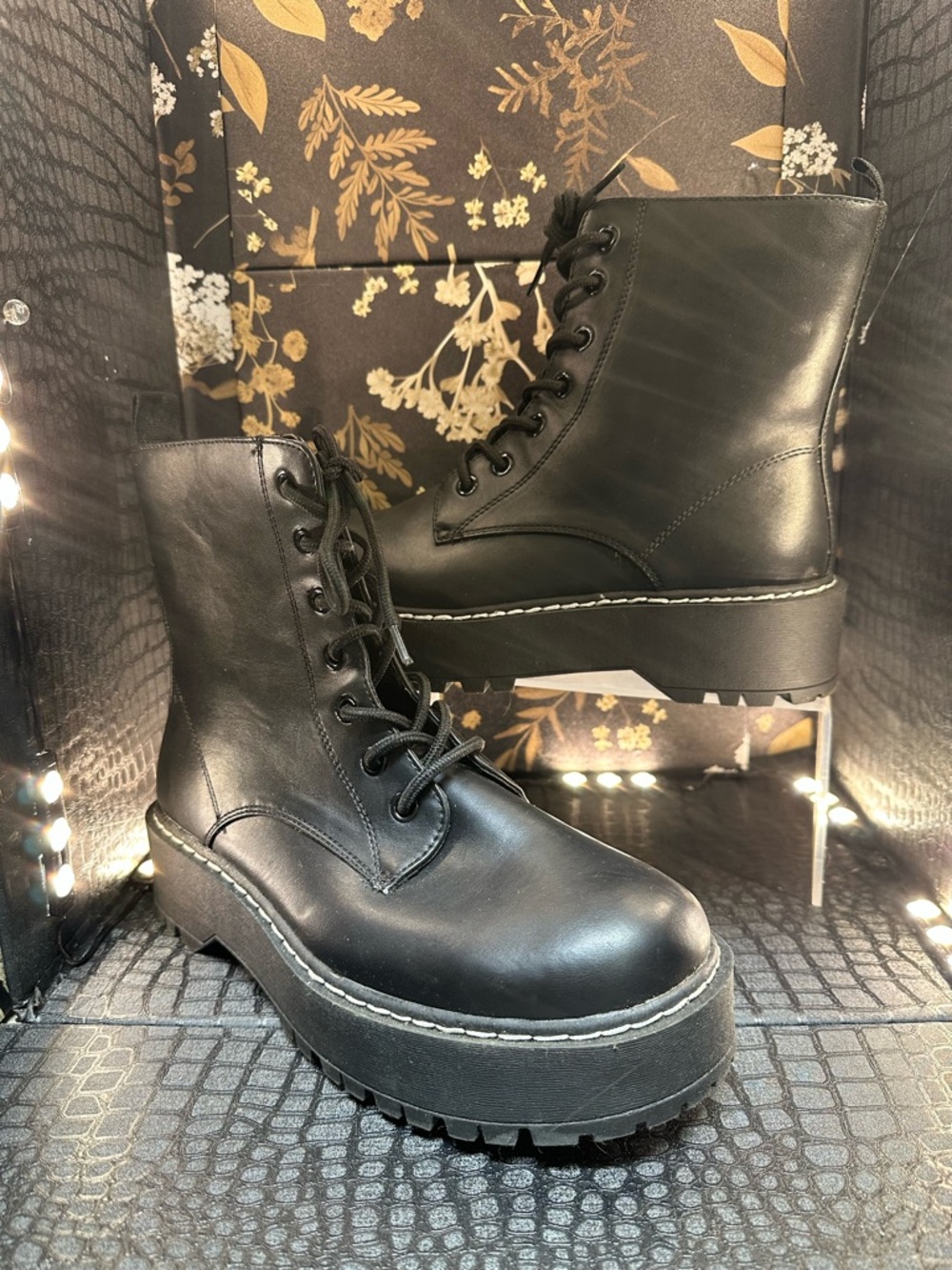 Torrid Black Lace-Up Platform Combat Boots Size 10